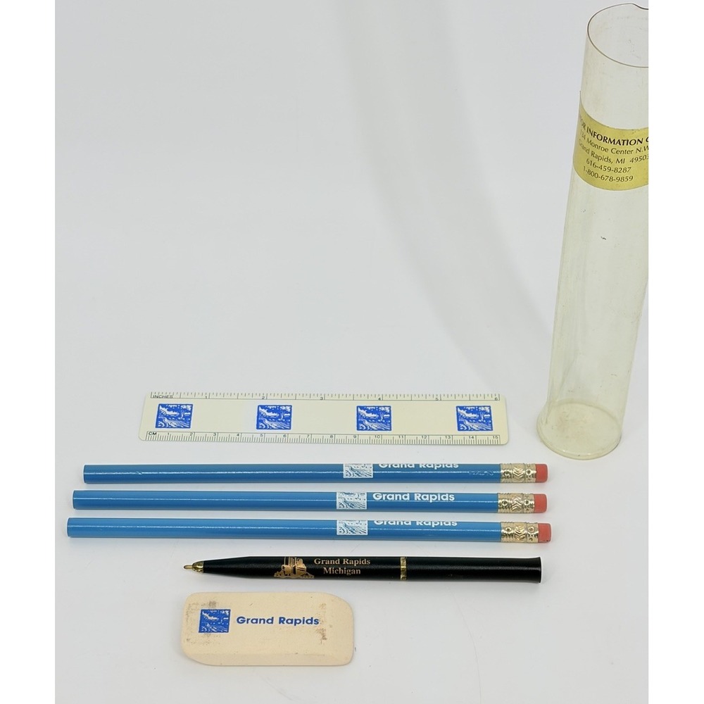 Vintage Grand Rapids Michigan Visitor Center Pencils Pen Eraser Ruler